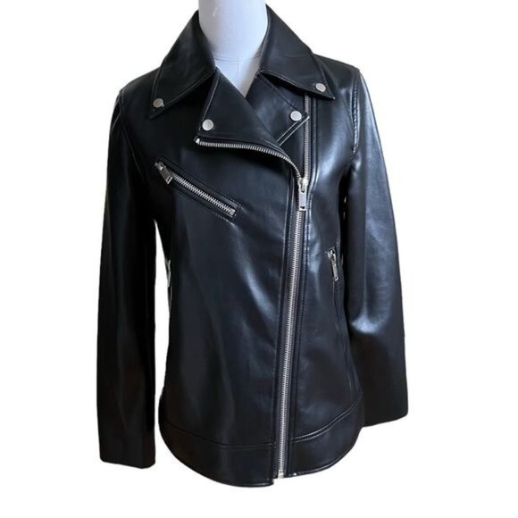 Anthropologie Avec Les Filles Relaxed Faux Leather Moto Jacket Size S NWT - Picture 7 of 16